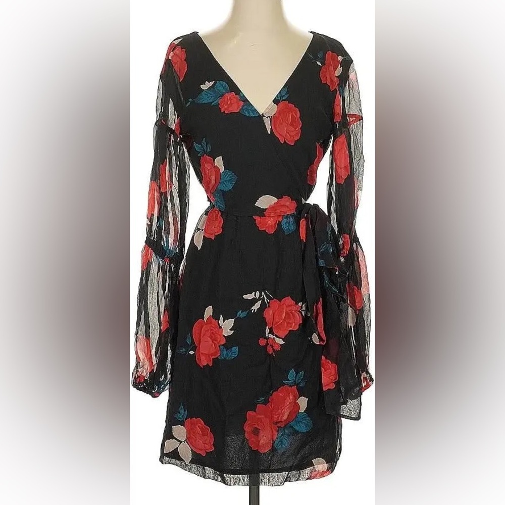 Club Monaco Black Dress with Red and Blue Floral Design